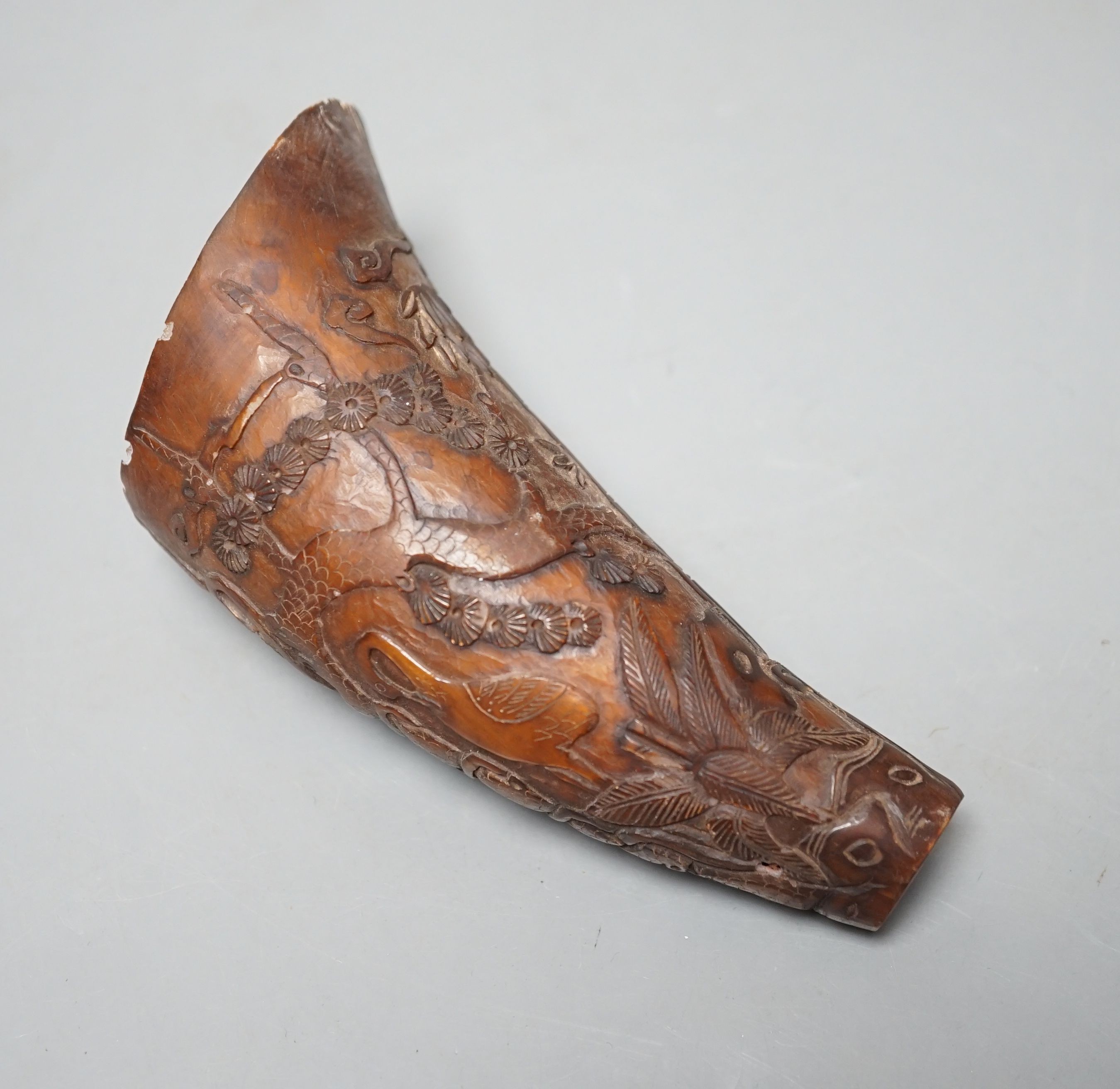 A Chinese carved horn cup 13cm